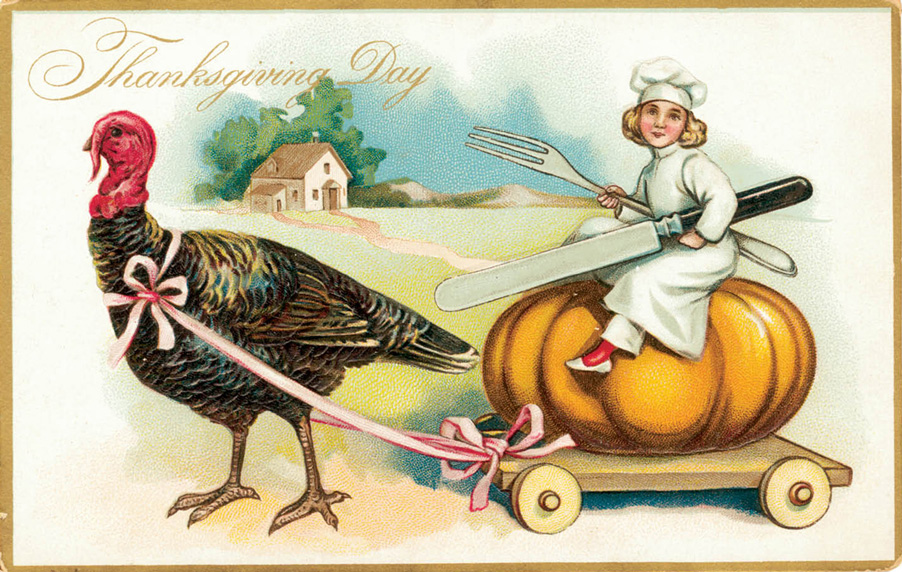 An American postcard celebrating the turkey, circa eighteen eighty to nineteen twenty.