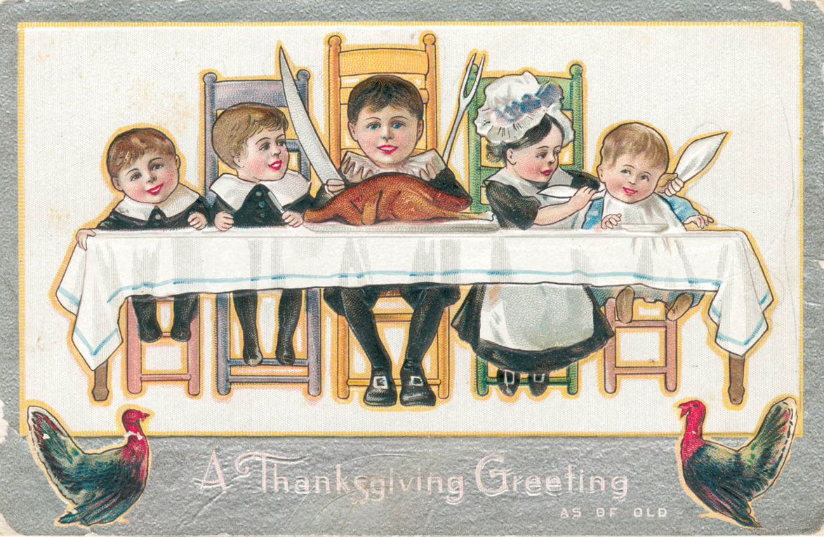 An American postcard celebrating the turkey, circa eighteen eighty to nineteen twenty.