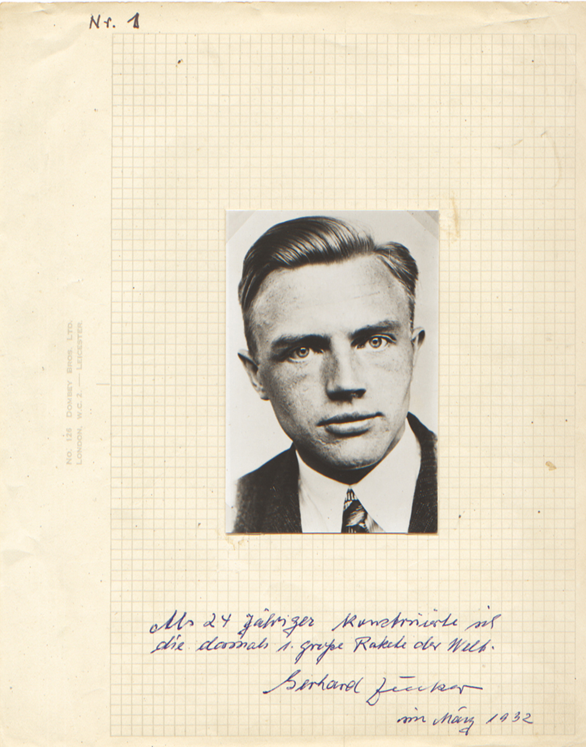 A page from Zucker’s scrapbook featuring a photo of him in nineteen thirty two. 