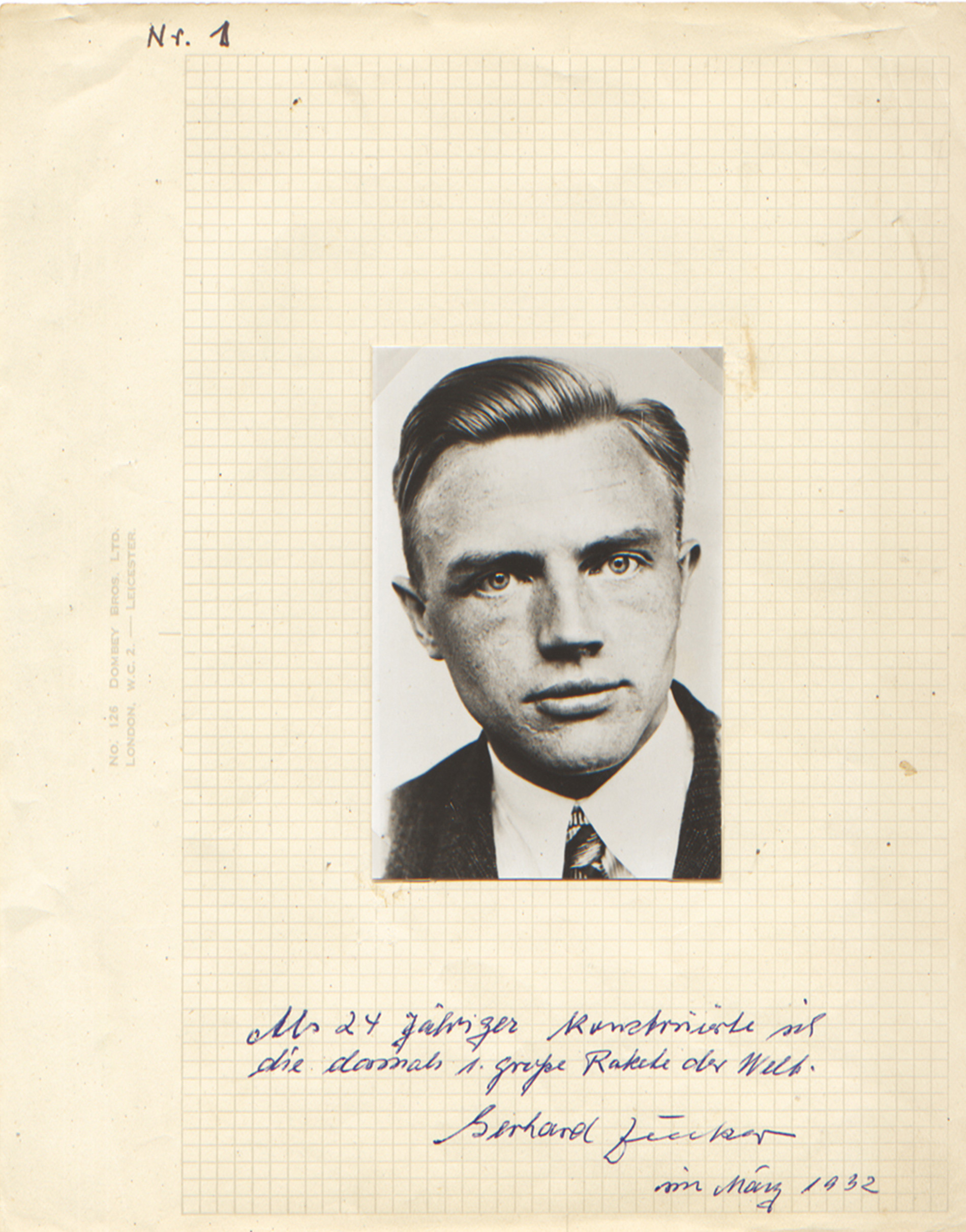 A page from Zucker’s scrapbook featuring a photo of him in nineteen thirty two.