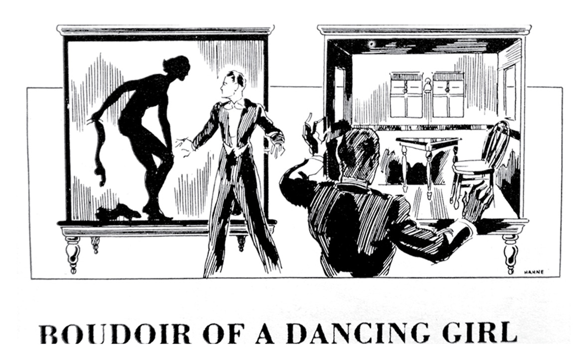 An illustration, circa nineteen twenties, captioned “Boudoir of a Dancing Girl.” 
