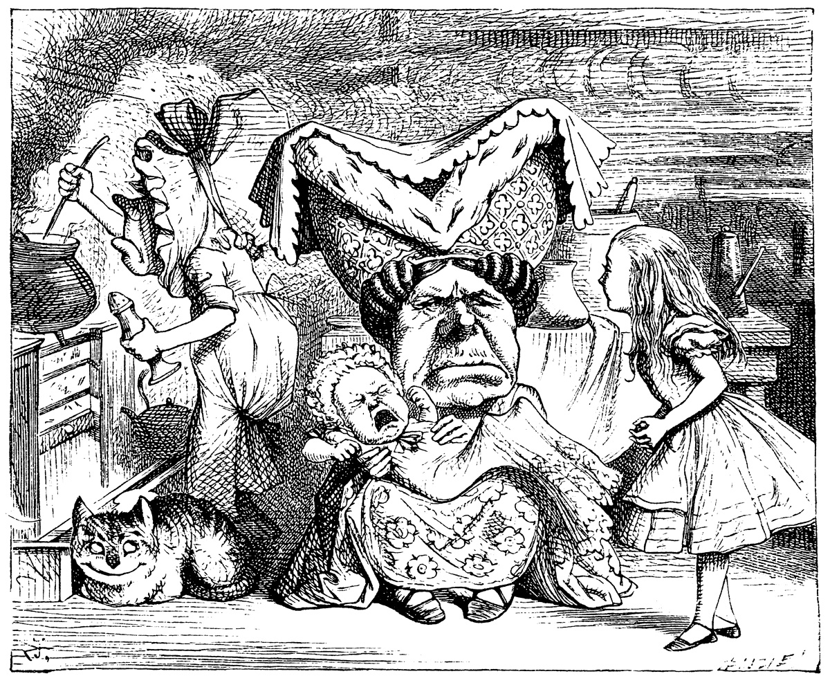 “‘There’s certainly too much pepper in that soup!’ Alice said to herself, as well as she could for sneezing.” Illustration by John Tenniel from Lewis Carroll, Alice in Wonderland (London: Macmillan, 1866).