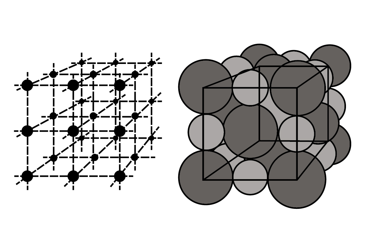 Two illustration depicting salt crystals before and after immersion in water.