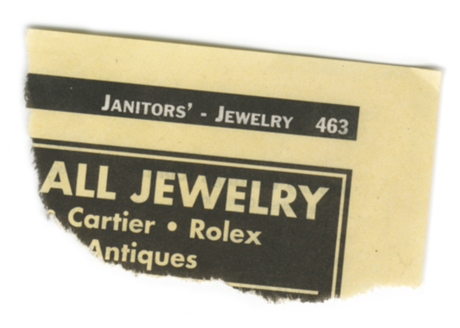 The torn corner of a Yellow Pages telephone directory: Janitors to Jewelry