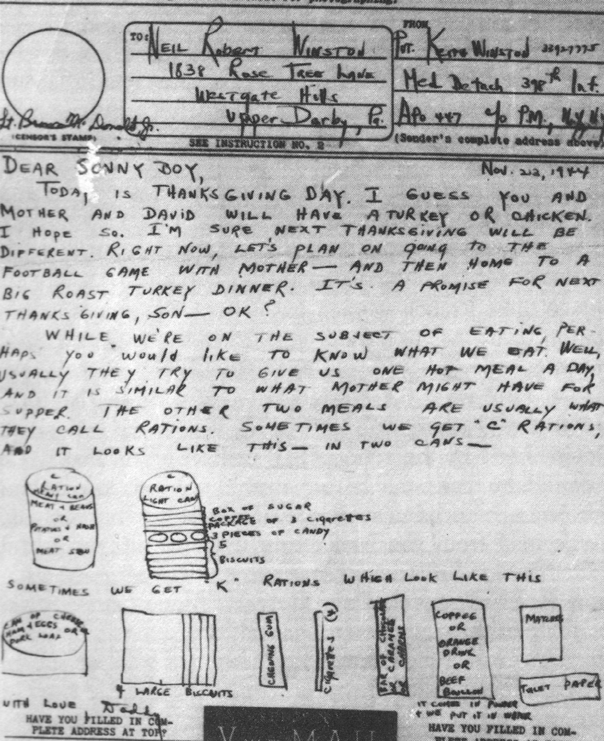 A piece of V-Mail addressed to