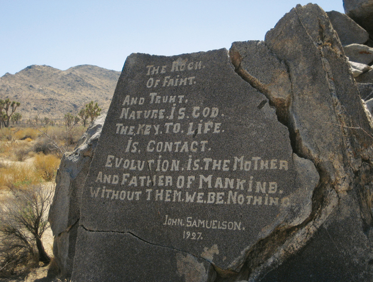 A rock incised with text by John Samuelson.
