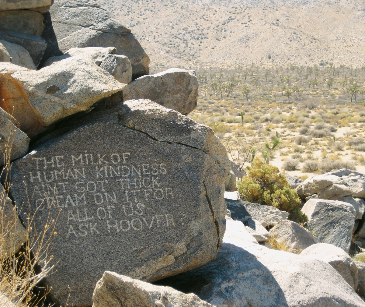 A rock incised with text by John Samuelson.