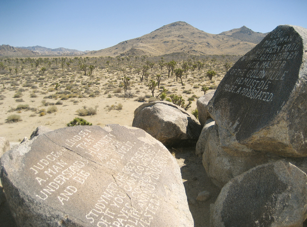 A rock incised with text by John Samuelson.