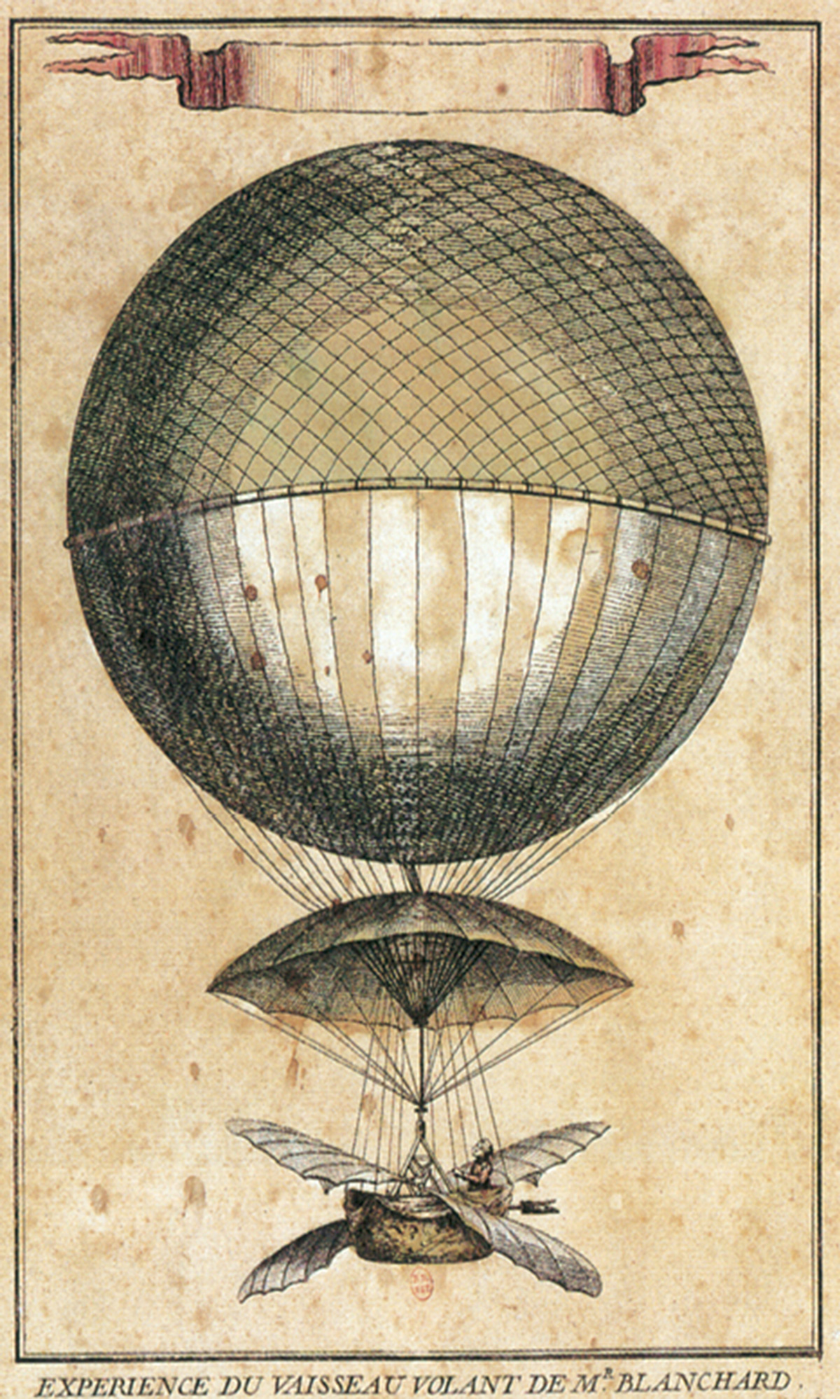 An illustration of Jean-Pierre Blanchard’s spherical hydrogen balloon.