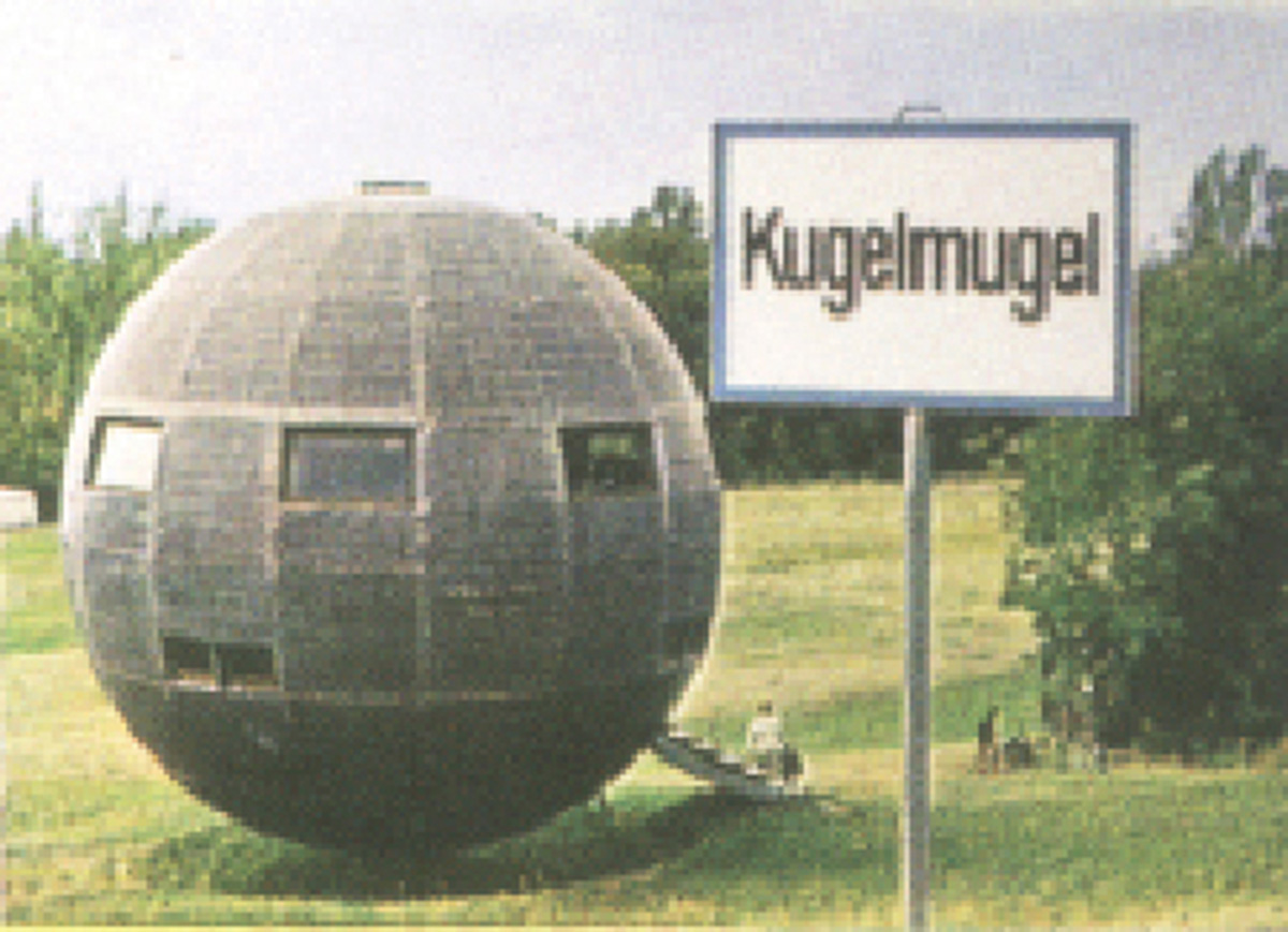 A photograph of Austrian artist Edwin Lipburger’s spherical house.