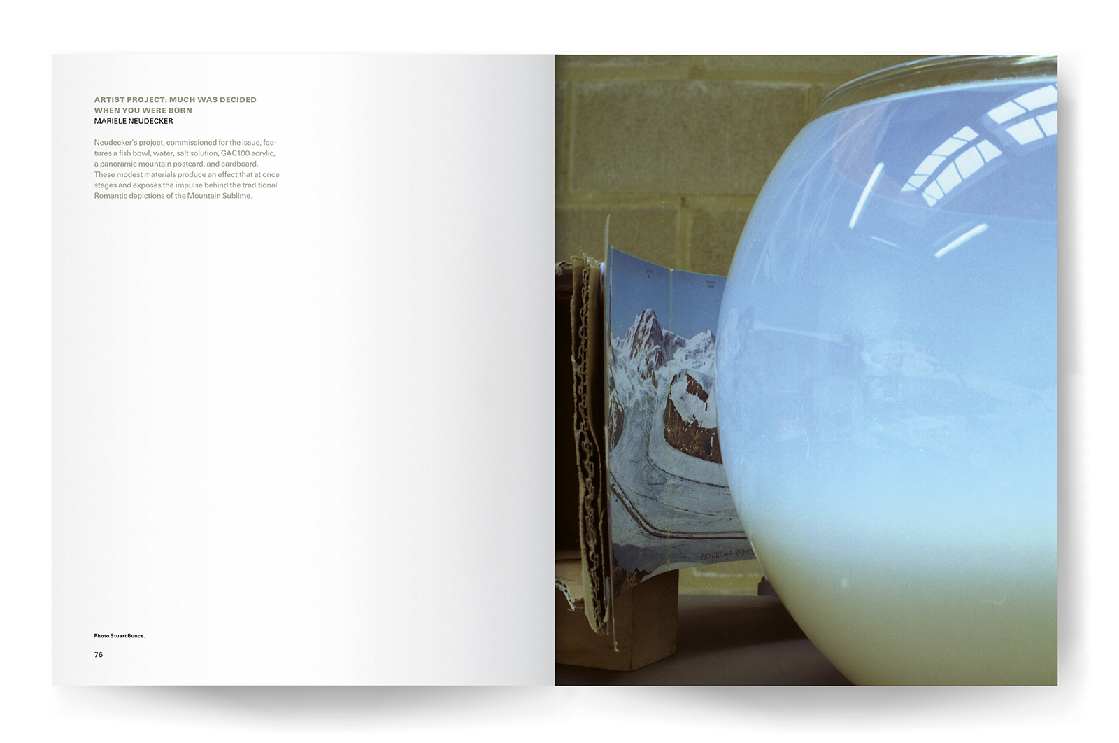 An image of the first and second page of Mariele Neudecker’s project as it appeared in the magazine.
