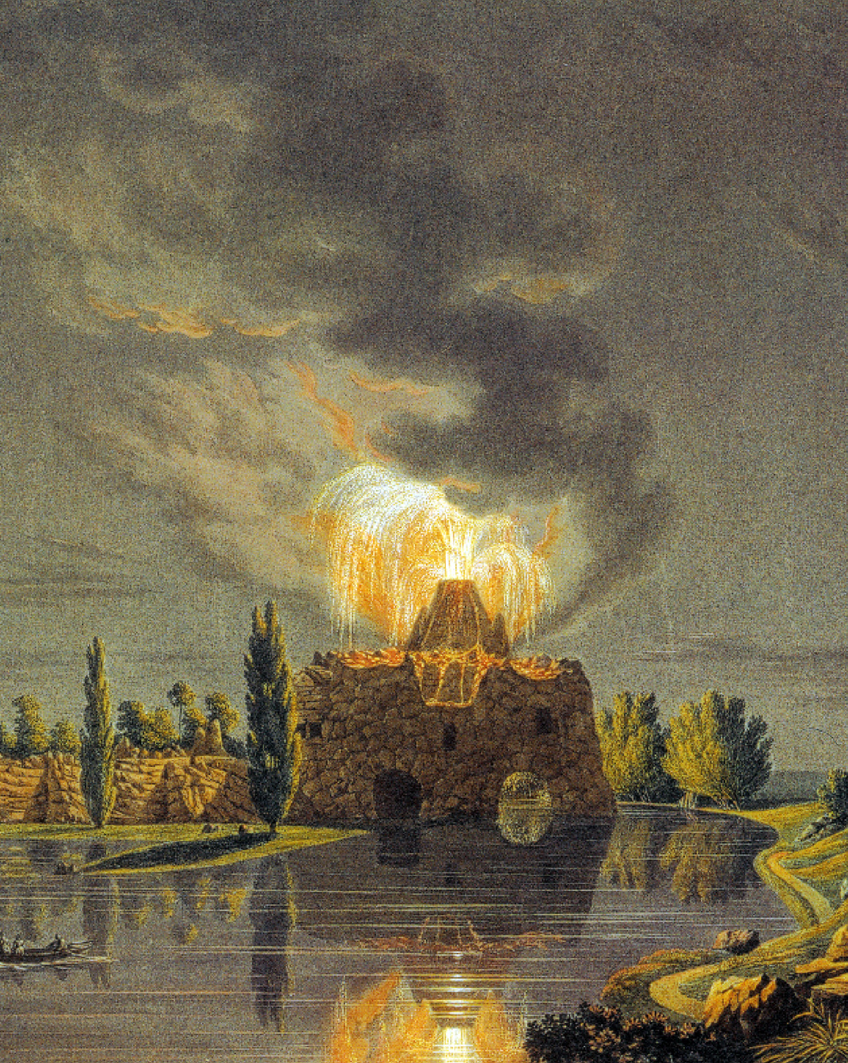 Prince Franz’s magnificent volcano created for his garden at Wörlitz circa seventeen eighty eight, as depicted by Karl Kuntz in seventeen ninety seven.