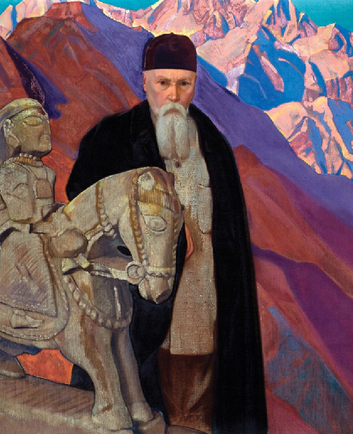 A nineteen thirty seven painting by Svetoslav Roerich titled “Portrait of Nicholas Roerich.”