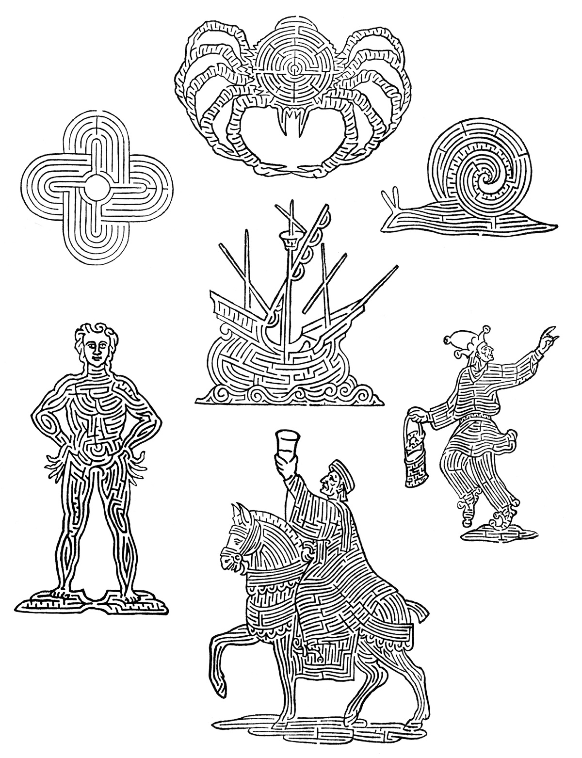 Seven mazeform woodcuts from Paduan architect Francesco Segala’s 