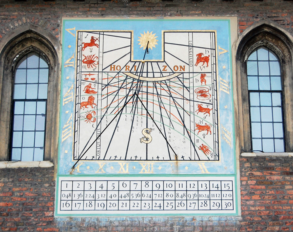 A photograph of the Queens’ College Moon Dial.