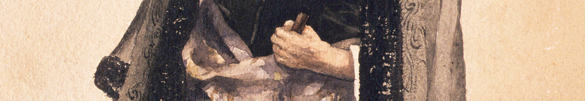 A detail from a watercolor portrait painted in eighteen ninety four by Karl Walser of his brother Robert dressed as the misfit robber Karl Moor in Friedrich Schiller’s seventeen eighty one play