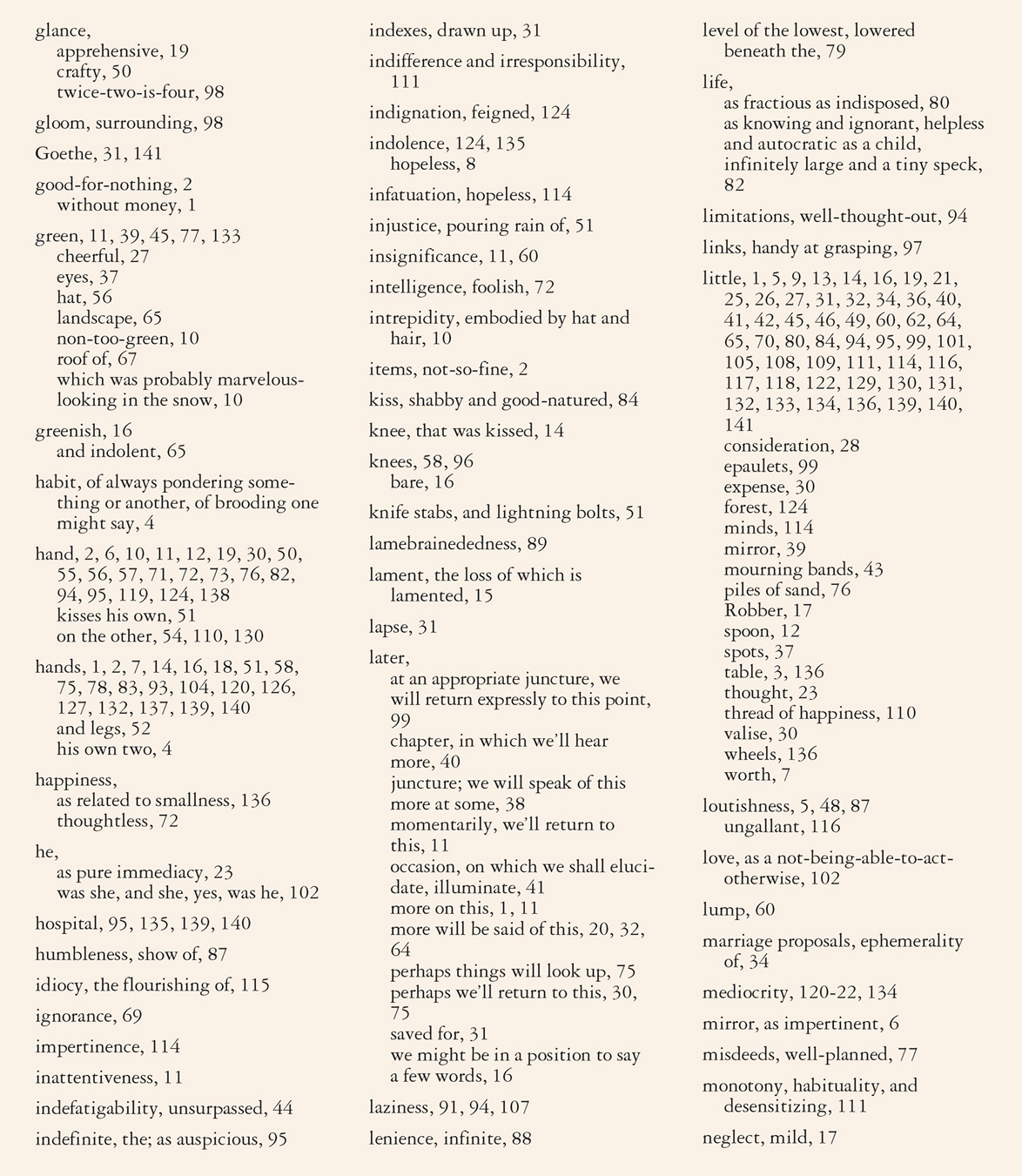 The second page of artist Helen Mirra's index of