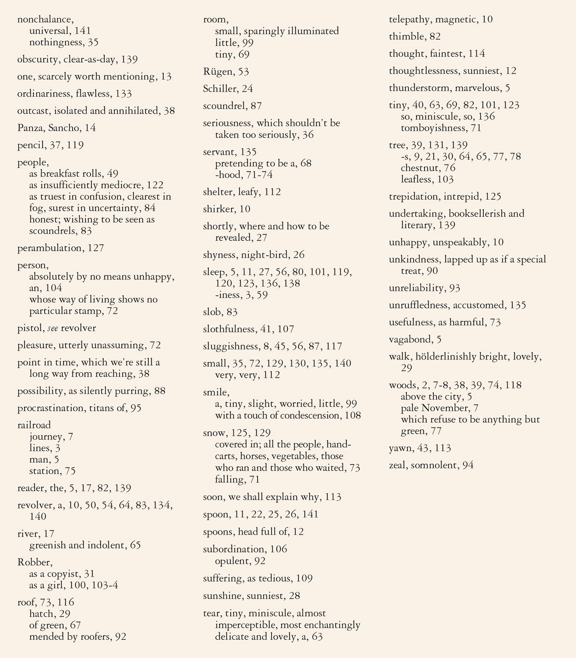 The final page of artist Helen Mirra's index of