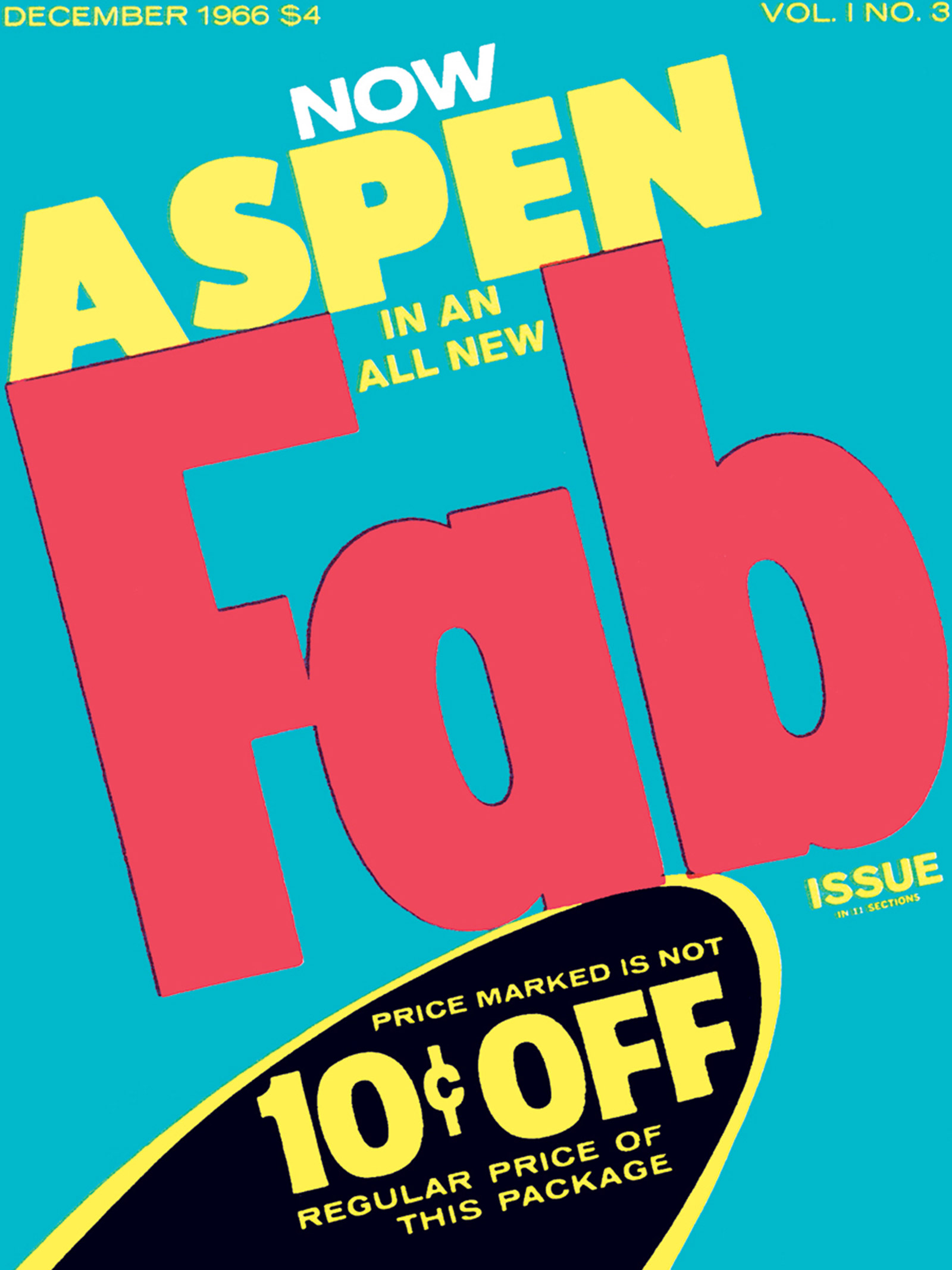 A nineteen sixty-six fluorescent cover of “Aspen”, volume 1, issue 3, designed by Andy Warhol.