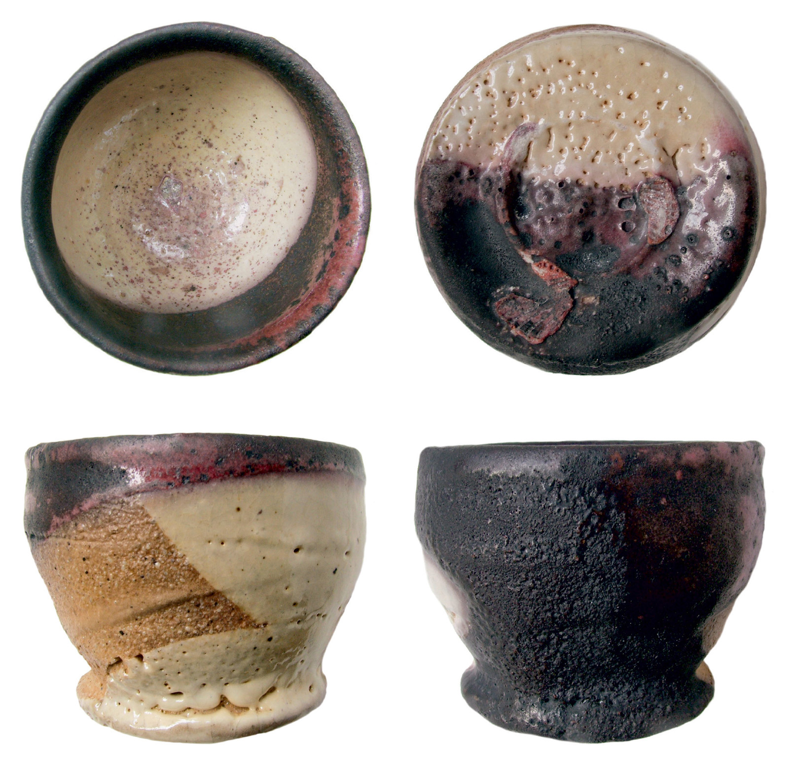 Four photographs depicting the top, bottom, and sides of a guinomi made by Jeff Shapiro.