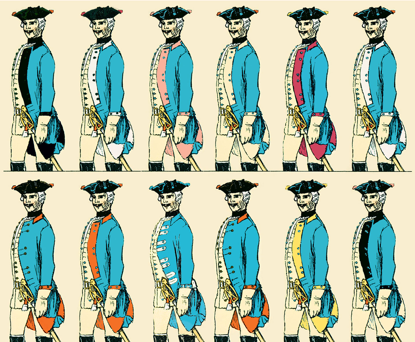 An undated drawing for a guide to Prussian military uniforms from 1746 to 1756.