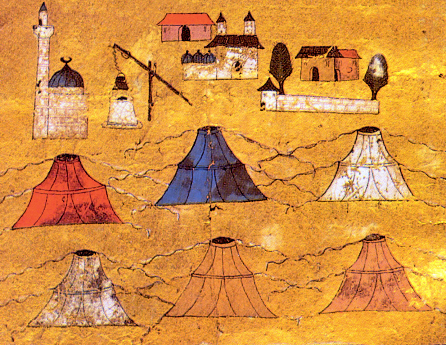 Ottoman military tents. Illustration from Tarih-i Feth-i Siklos ve Estergon ve
Ustunibelgirad, mid-sixteenth century (detail).