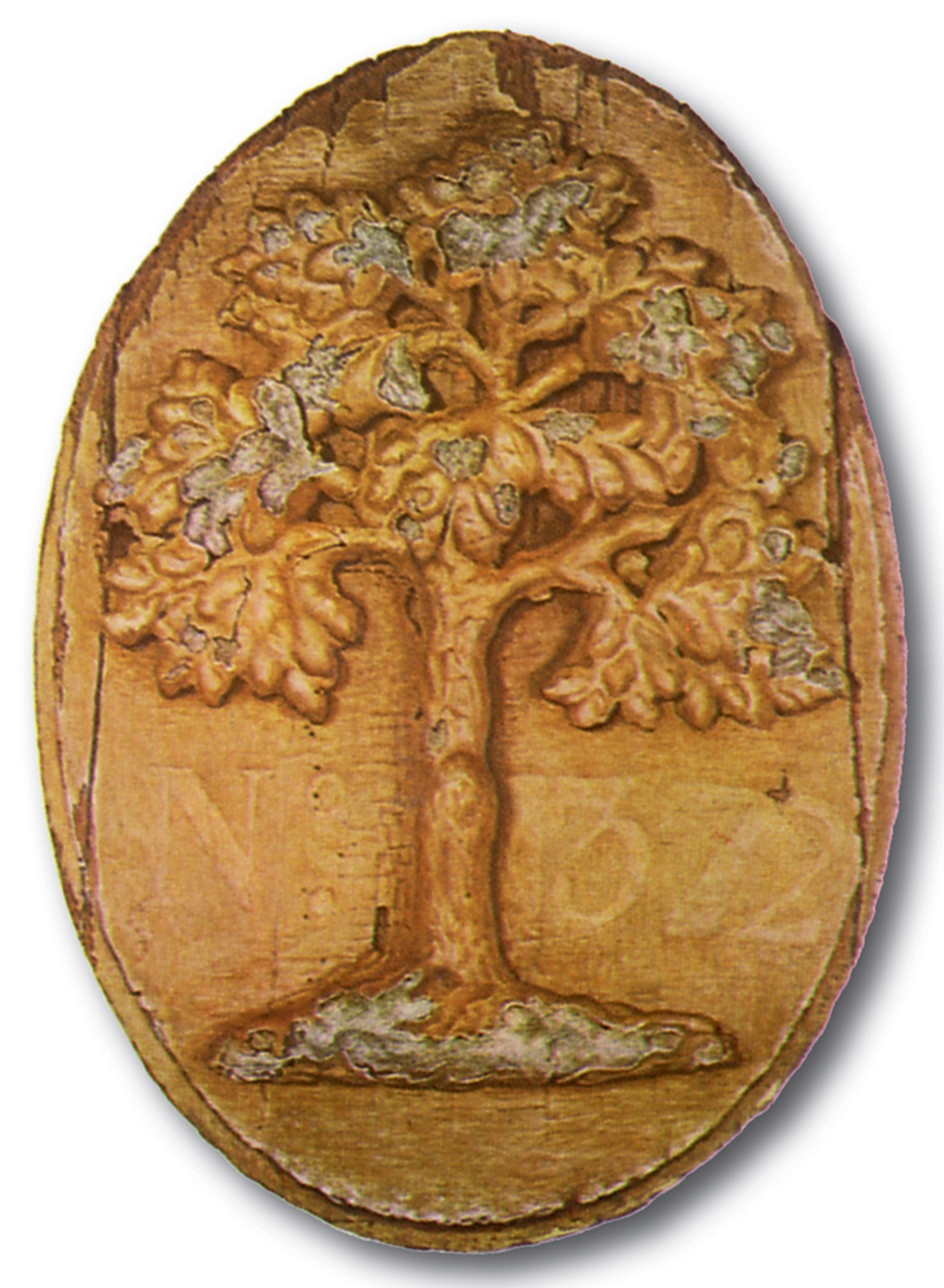 A photograph of the Green Tree fire mark which was originally issued by the Mutual Assurance Company of Philadelphia. 