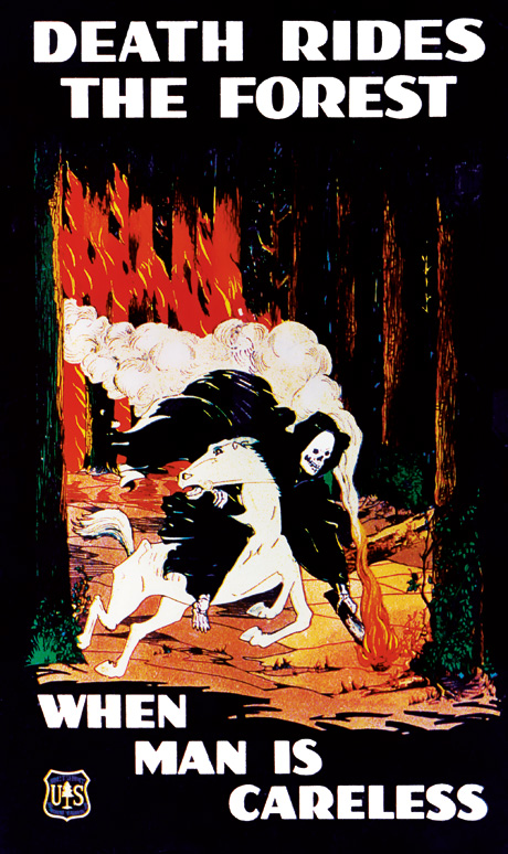 A fire-prevention poster commissioned and disseminated by the United States Forest Service.