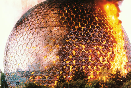 A 1976 photograph of Buckminster Fuller's structure titled 