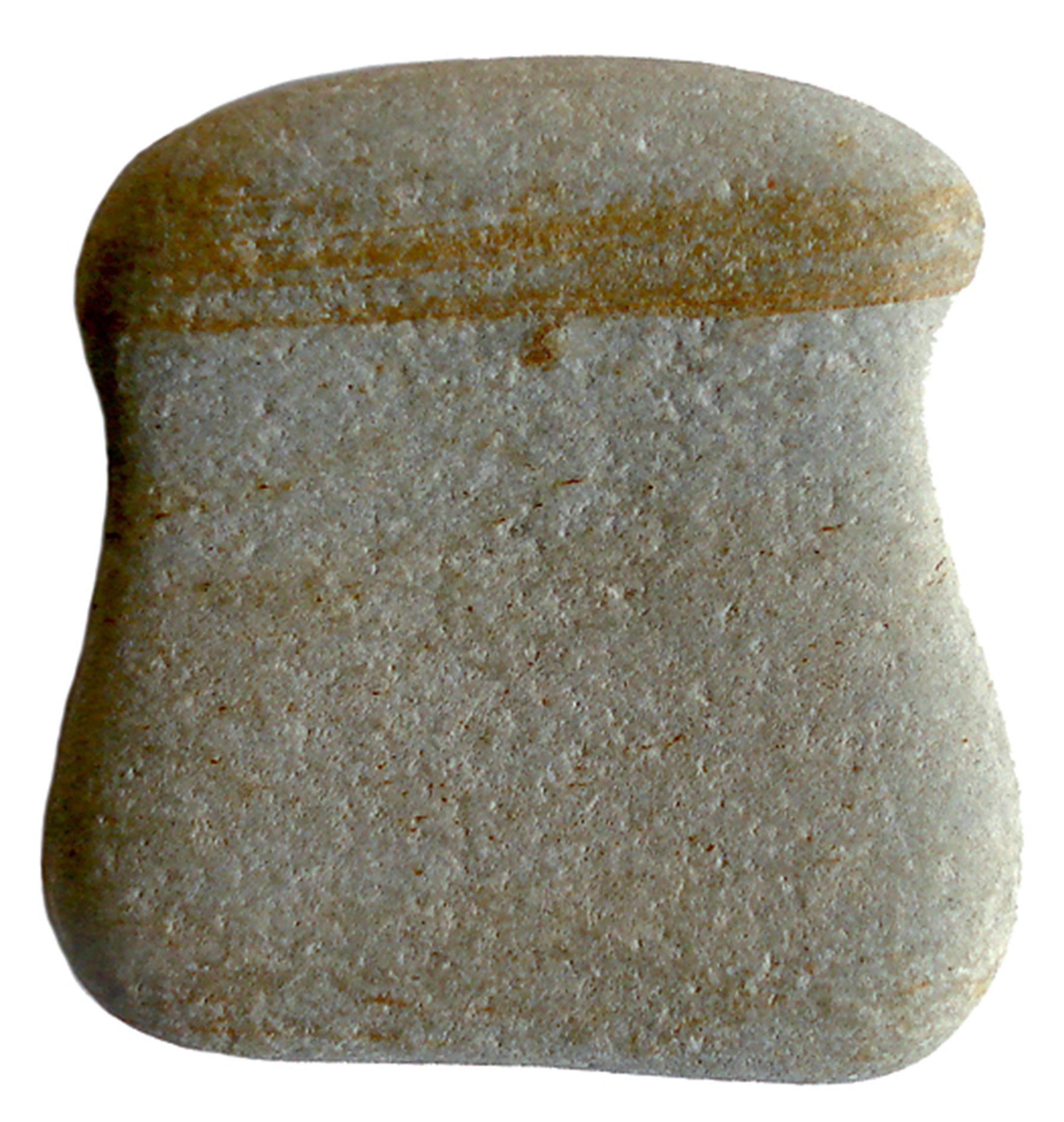 A photograph of a rock which resembles a day bag.