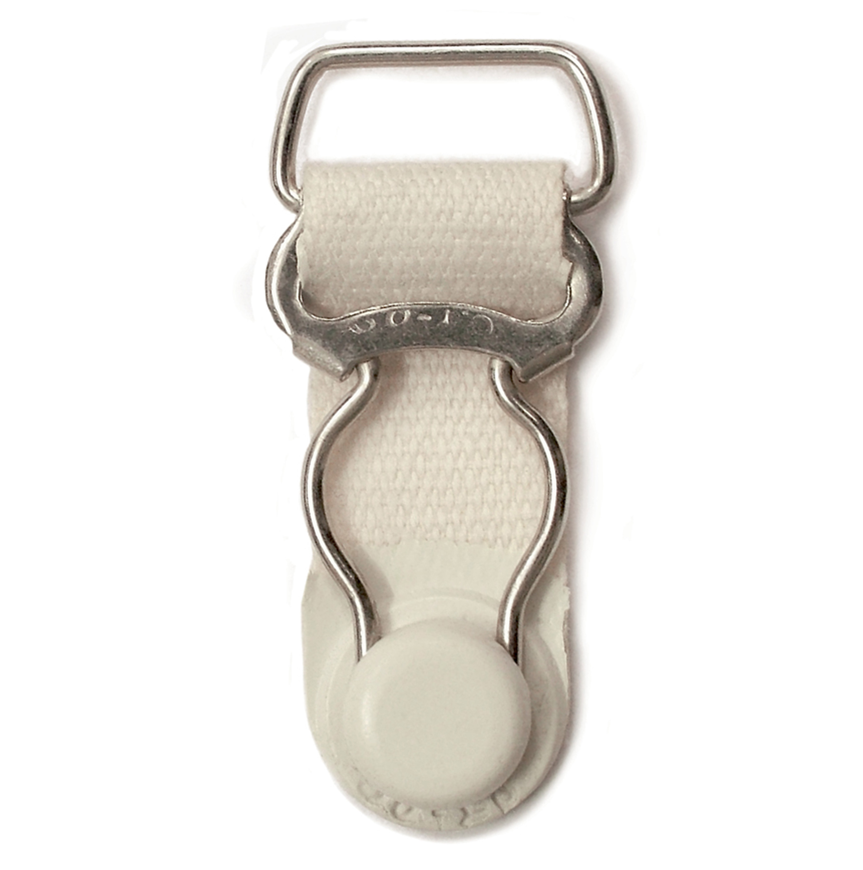 A photograph of a clasp for a garter belt.