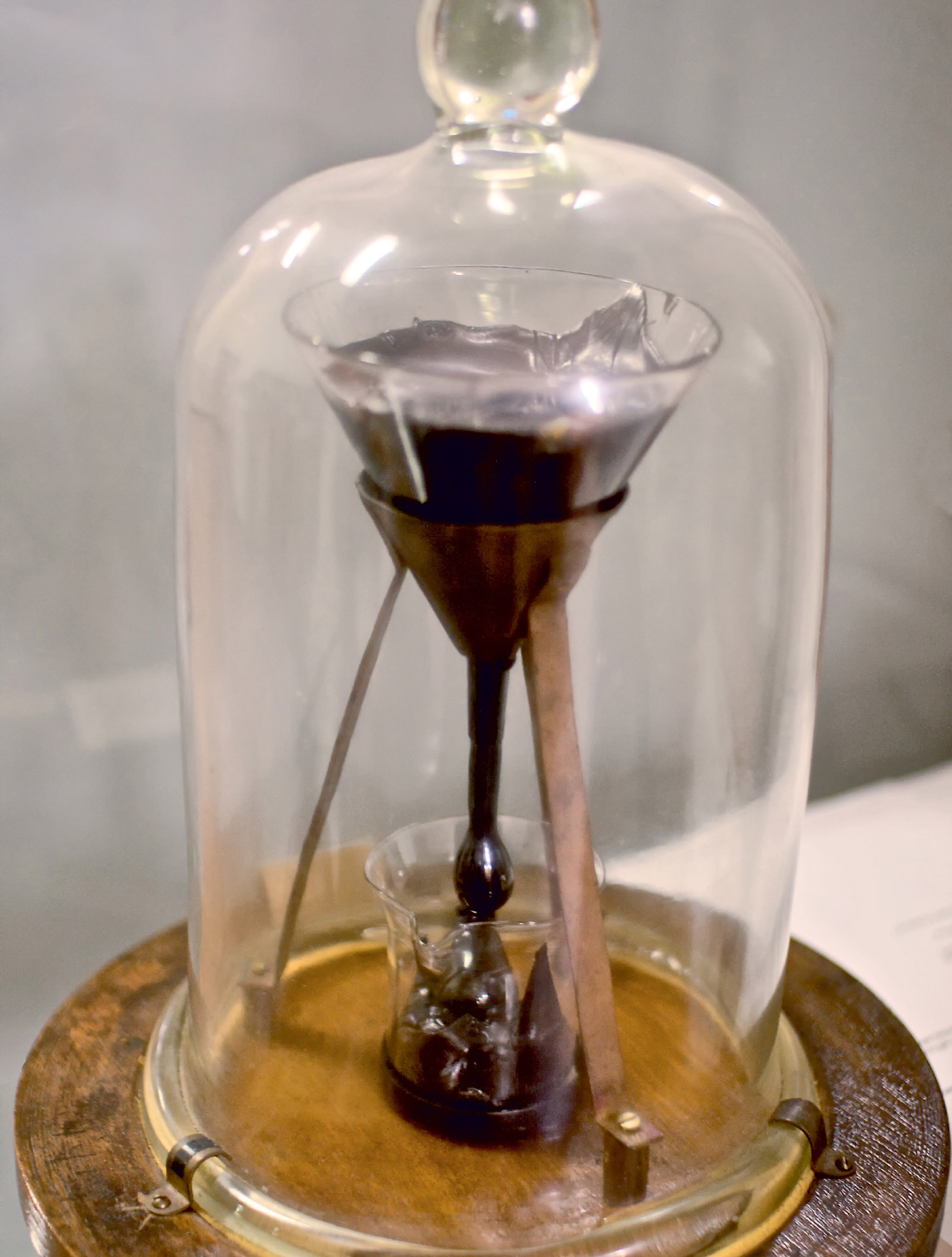 A photograph of the Pitch Drop Experiment. 