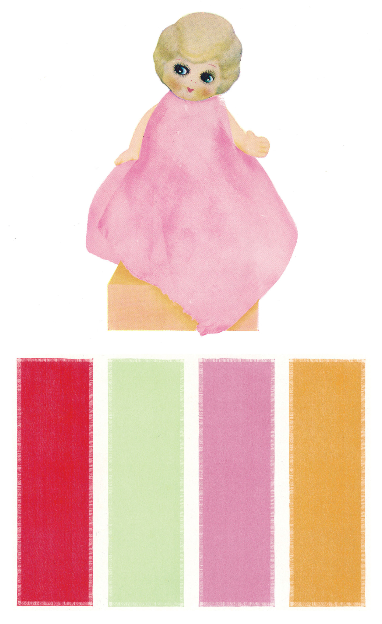 Eileen Jackson Williams’s test for color harmony sensitivity in young children. The test consists of a doll in a pink dress and scarves of various colors which children must match to the doll’s clothing.