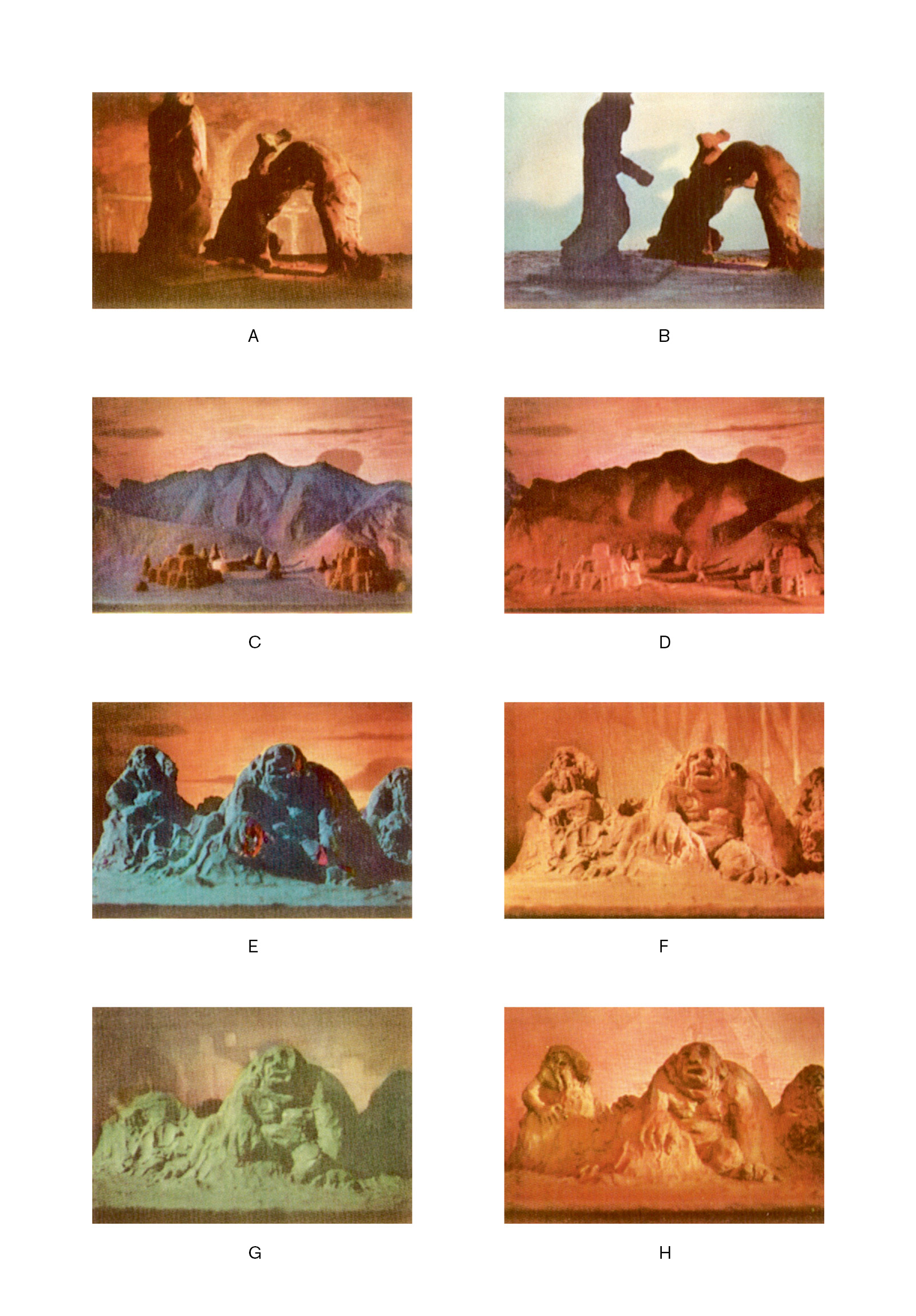 Photos of eight three-dimensional compositions erected on a miniature stage from Norman C. Meier and William McCloy’s 1936 paper “An Instrument for the Study of Creative Artistic Intelligence.”