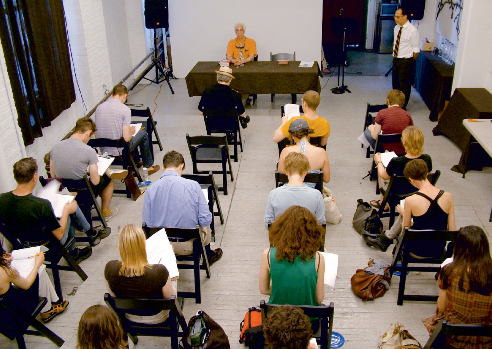 A 2009 photograph of Cabinet subscribers being tested on their knowledge of the magazine at its Brooklyn headquarters.