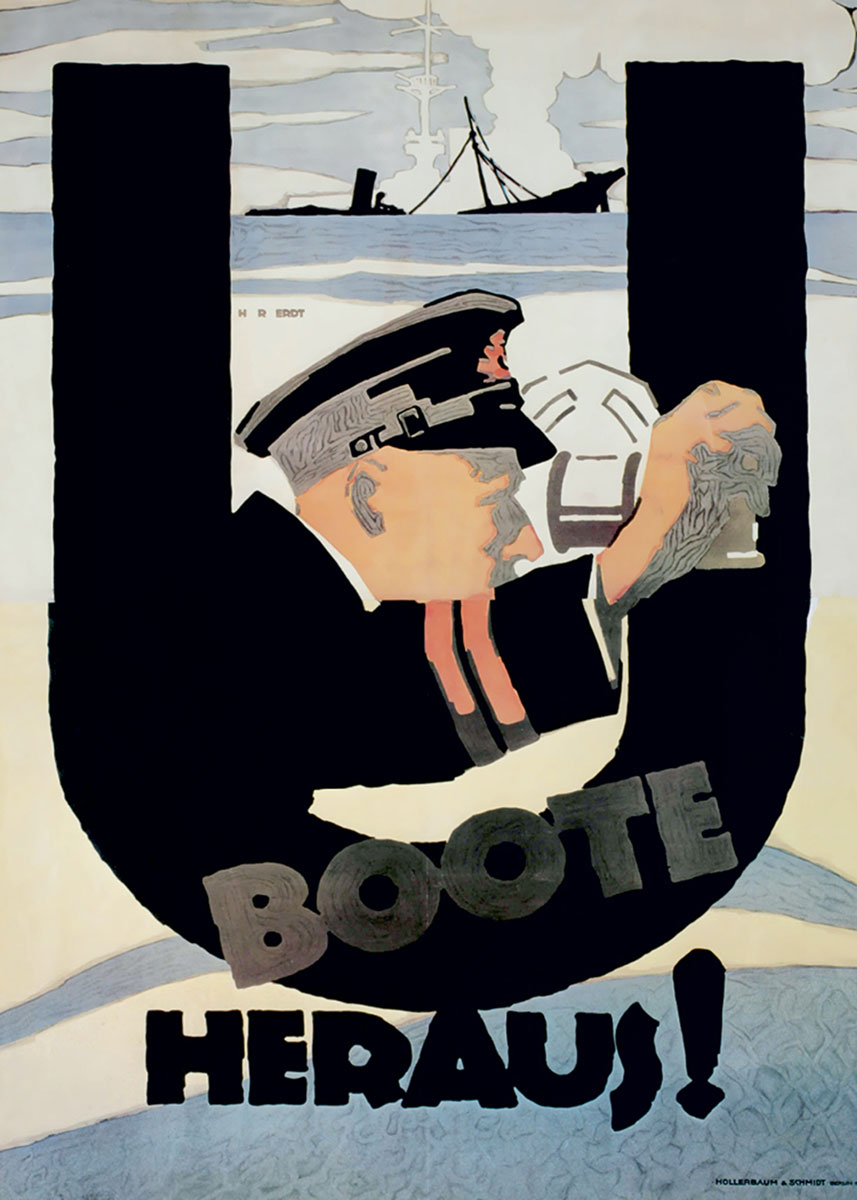 A World War One German propaganda poster whose text translates as “U-Boats, Launch!”