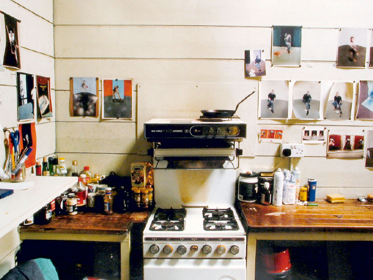 A photograph of Francis Bacon’s kitchen, kept clean thanks to Jean Ward. 