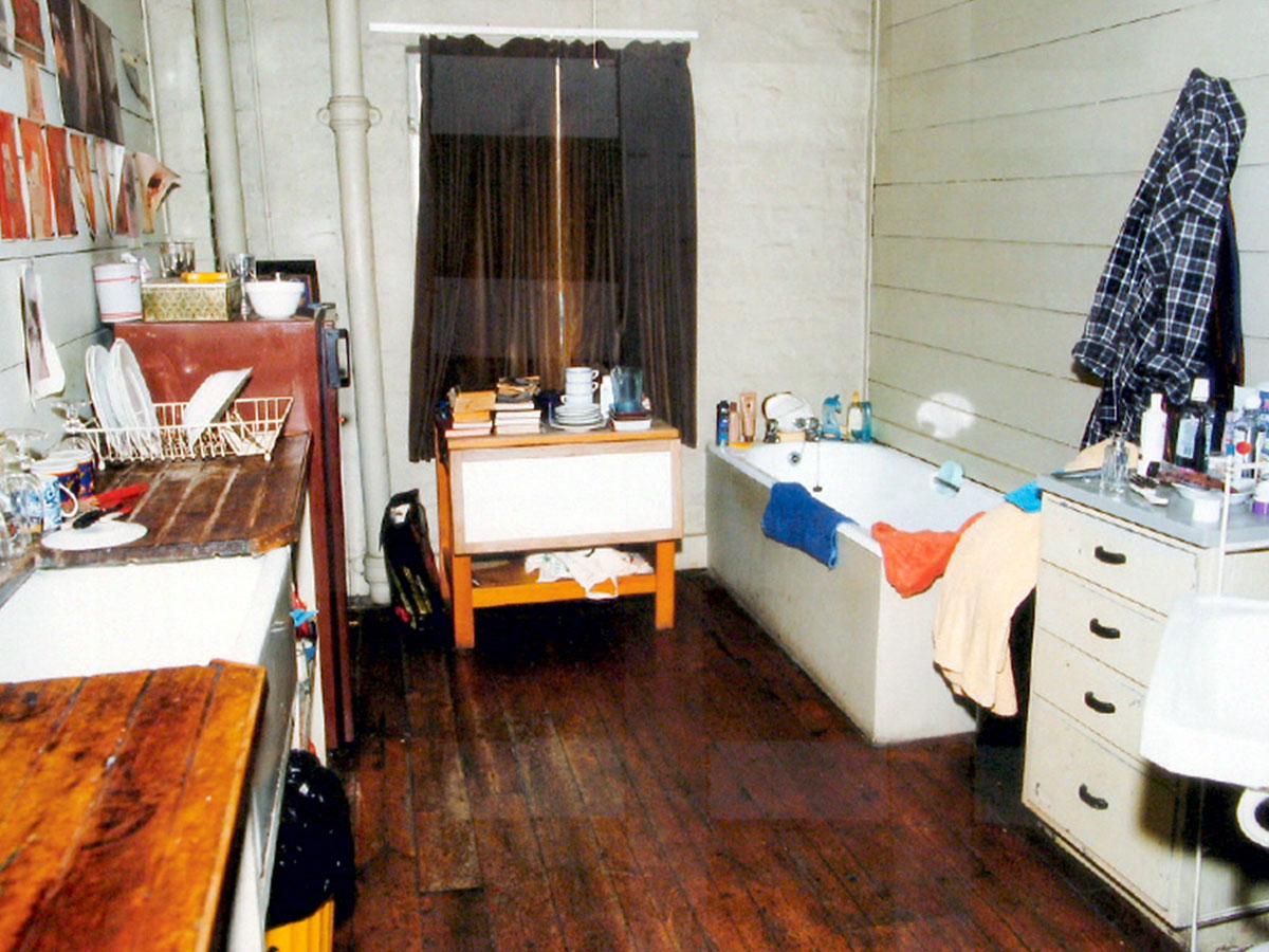 A photograph of Francis Bacon’s kitchen, kept clean thanks to Jean Ward. 