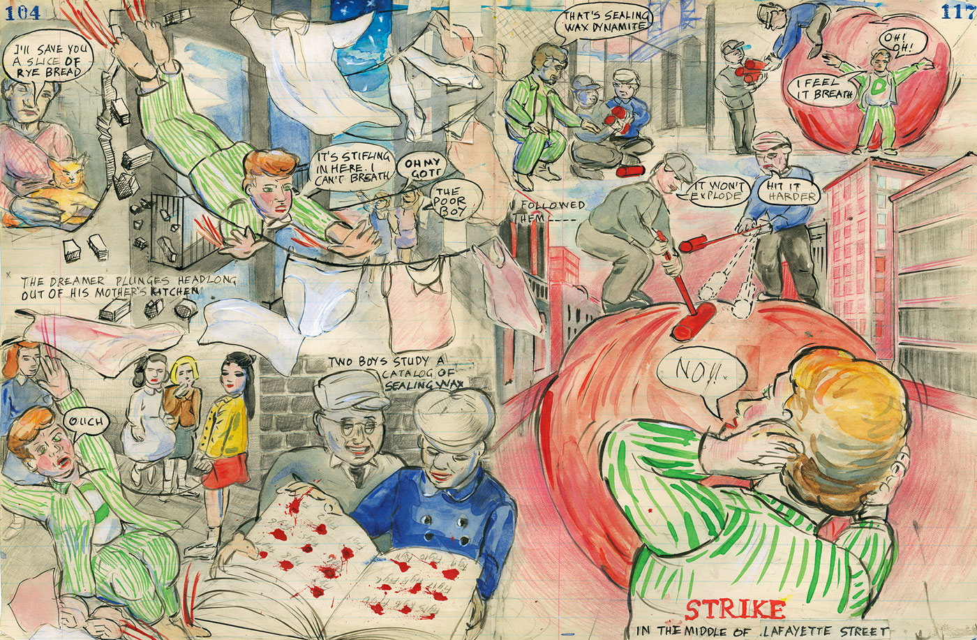 Scanned pages showing illustrations from Episode three of Albert Grass’s book “The Dreamer.”