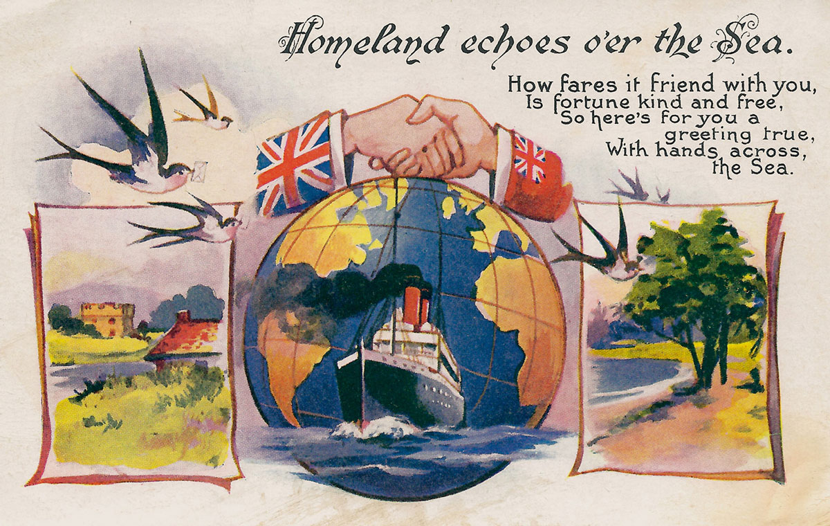 A “Hands Across the Sea” postcard published by Millar and Lang. 