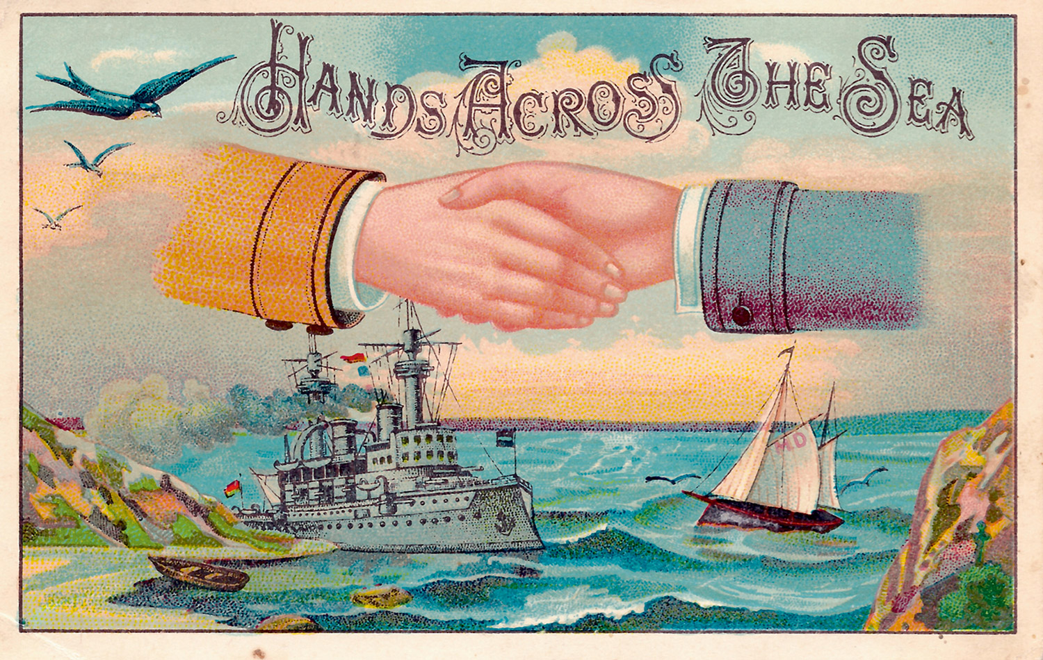 A circa 1911 “Hands Across the Sea” postcard. 