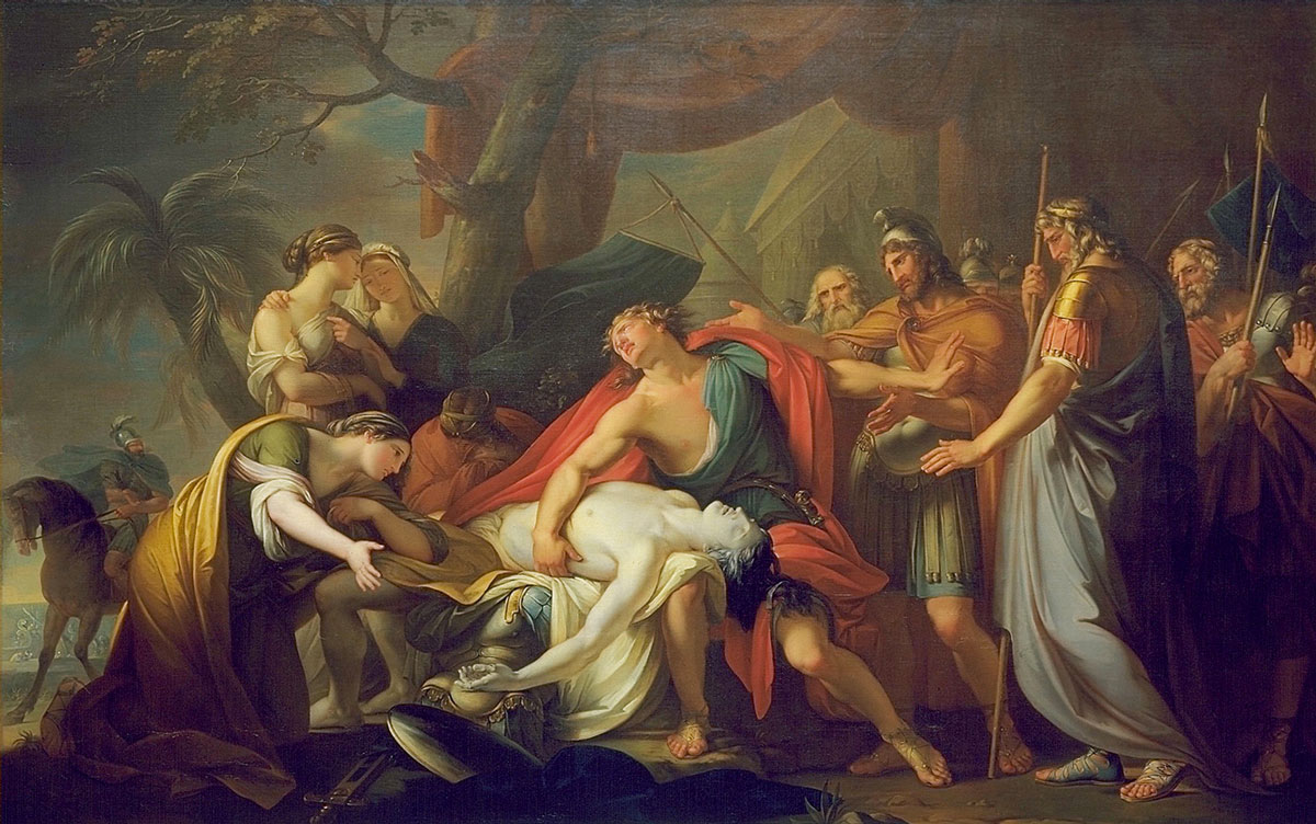 A 1763 painting by Gavin Hamilton titled “Achilles Lamenting the Death of Patroclus.”