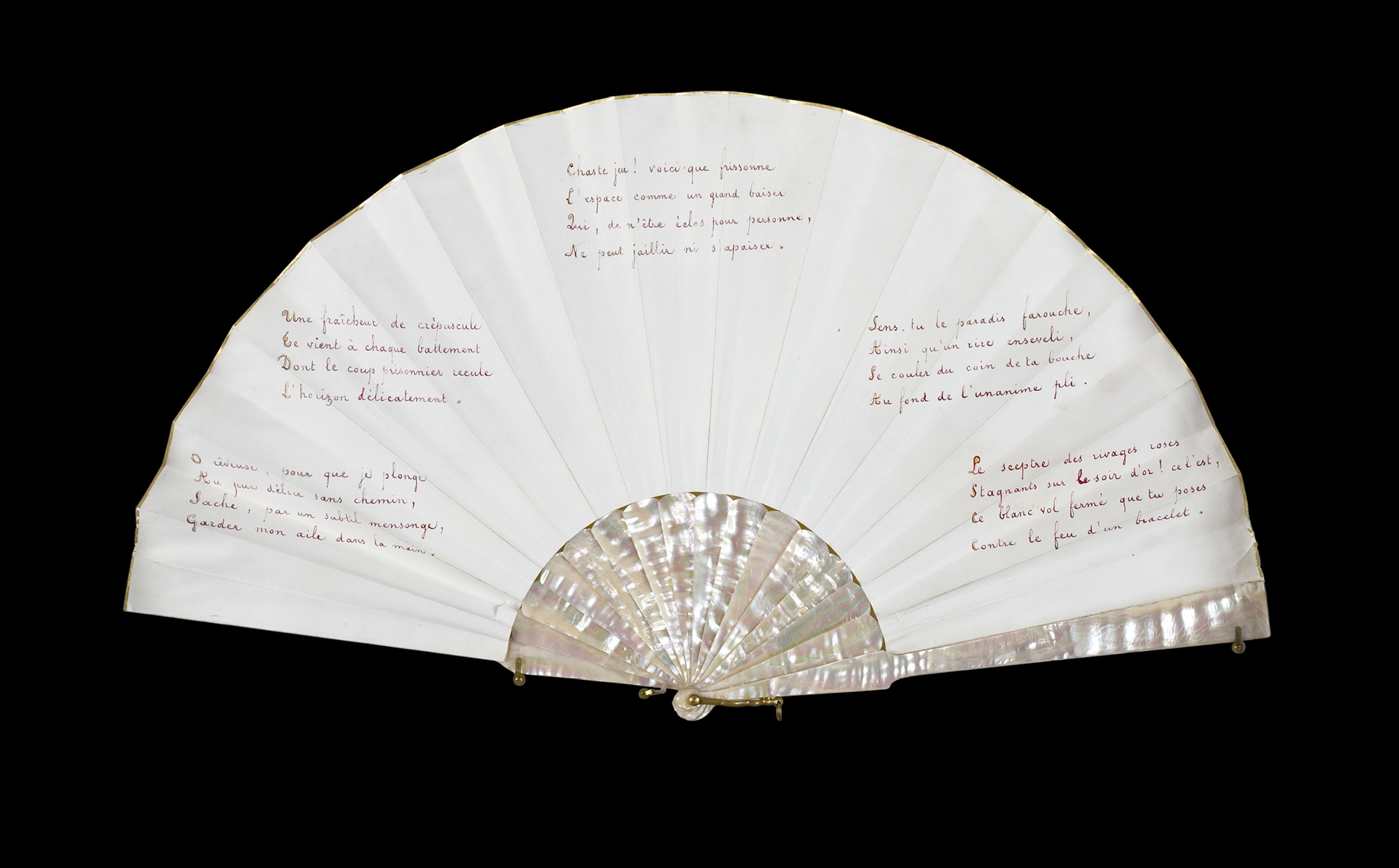 A photograph of “Miss Mallarmé’s other fan,” a poem written by Stéphane Mallarmé for his daughter Geneviève on a fan.