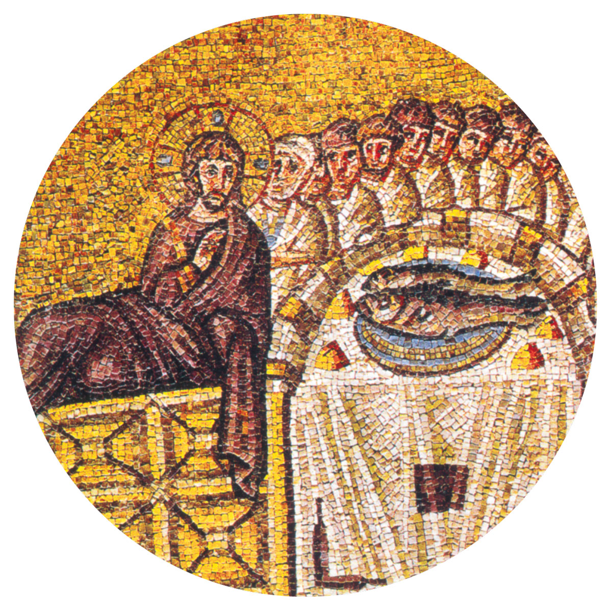 A detail from a sixth-century painting titled “The Last Supper.”