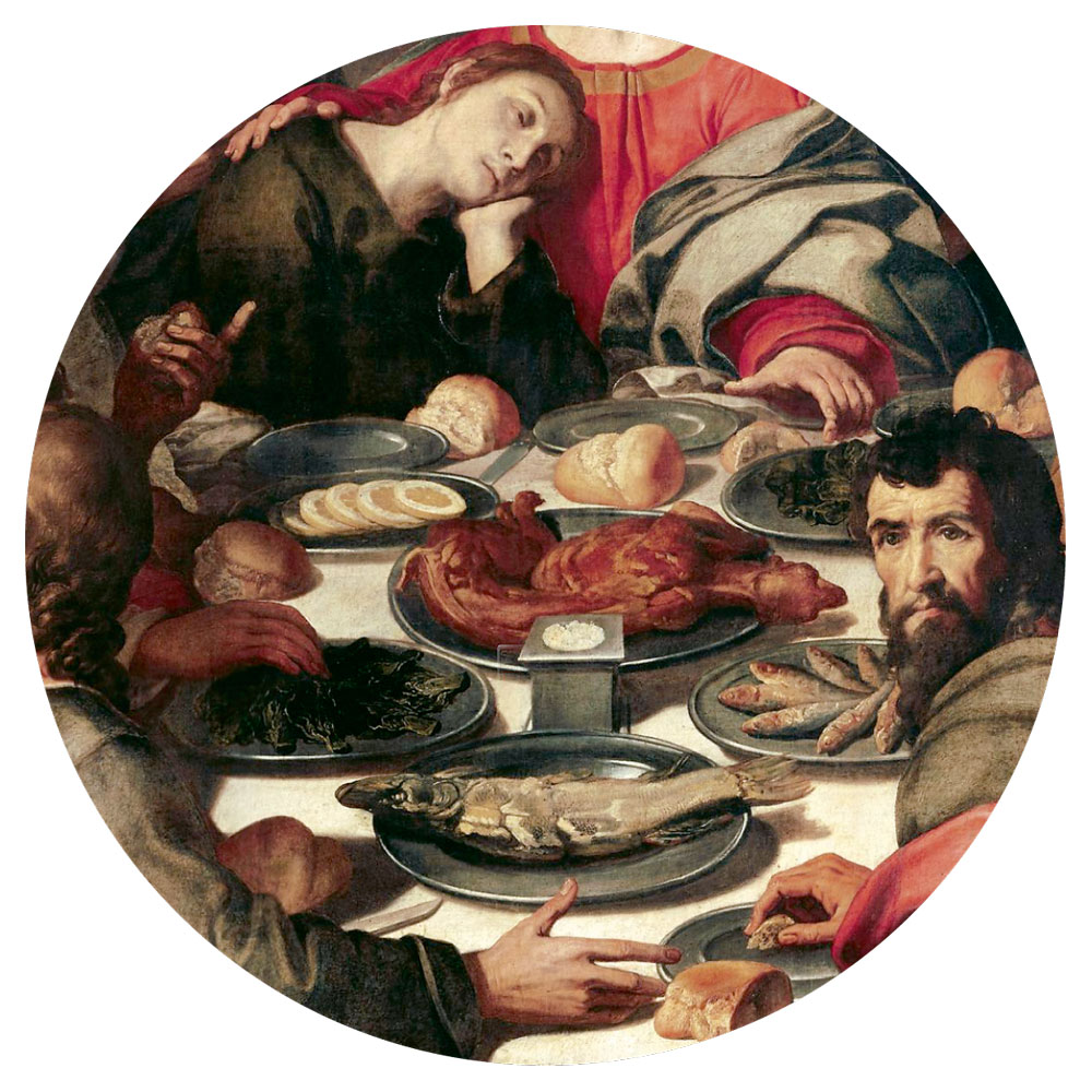 A detail from a late sixteen twenties painting by Daniele Crespi titled “The Last Supper.”