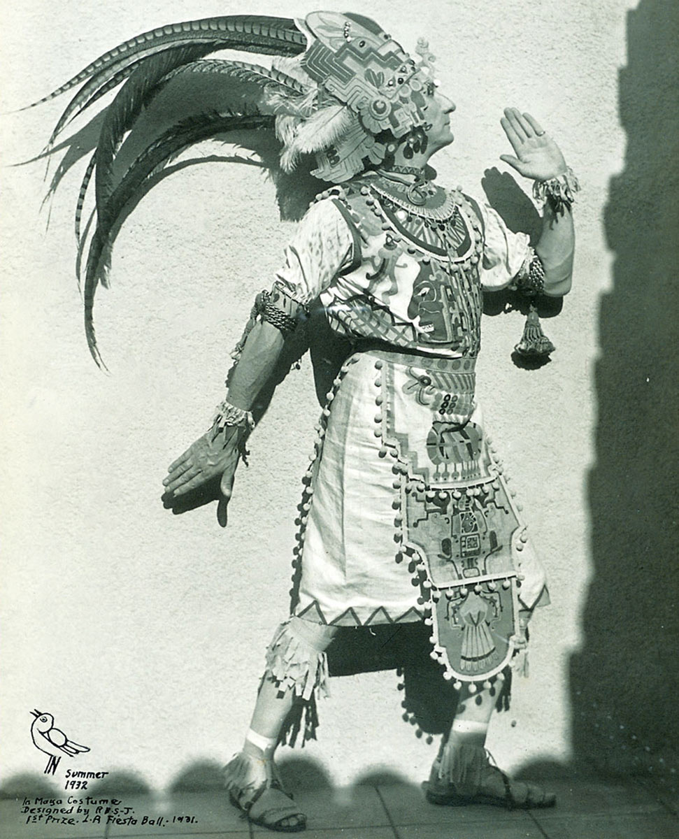 A photograph of Robert Stacy-Judd in Mayan costume, 1932.