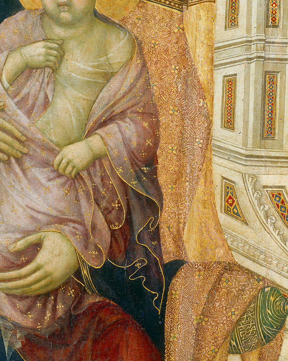 Example of tratteggio in Duccio di Buoninsegna, Majesty, 1311 (detail). Courtesy Art Resource.