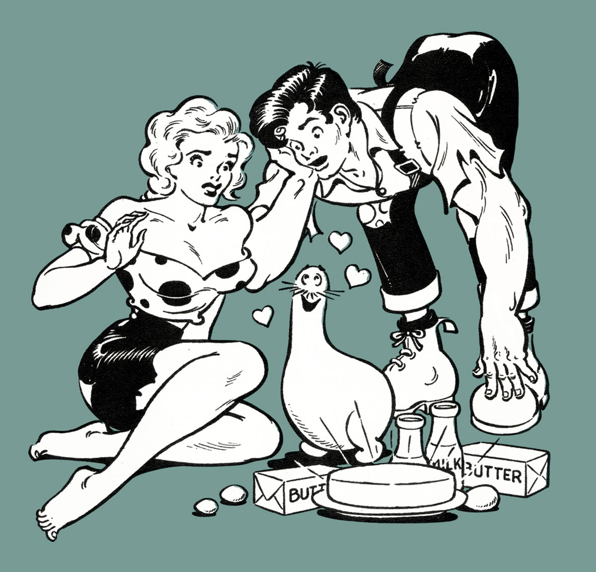 A cartoon from the nineteen forty-eight book-form reprinting of Al Capp’s original sequence of cartoons, featuring the gourd-shaped Shmoo.