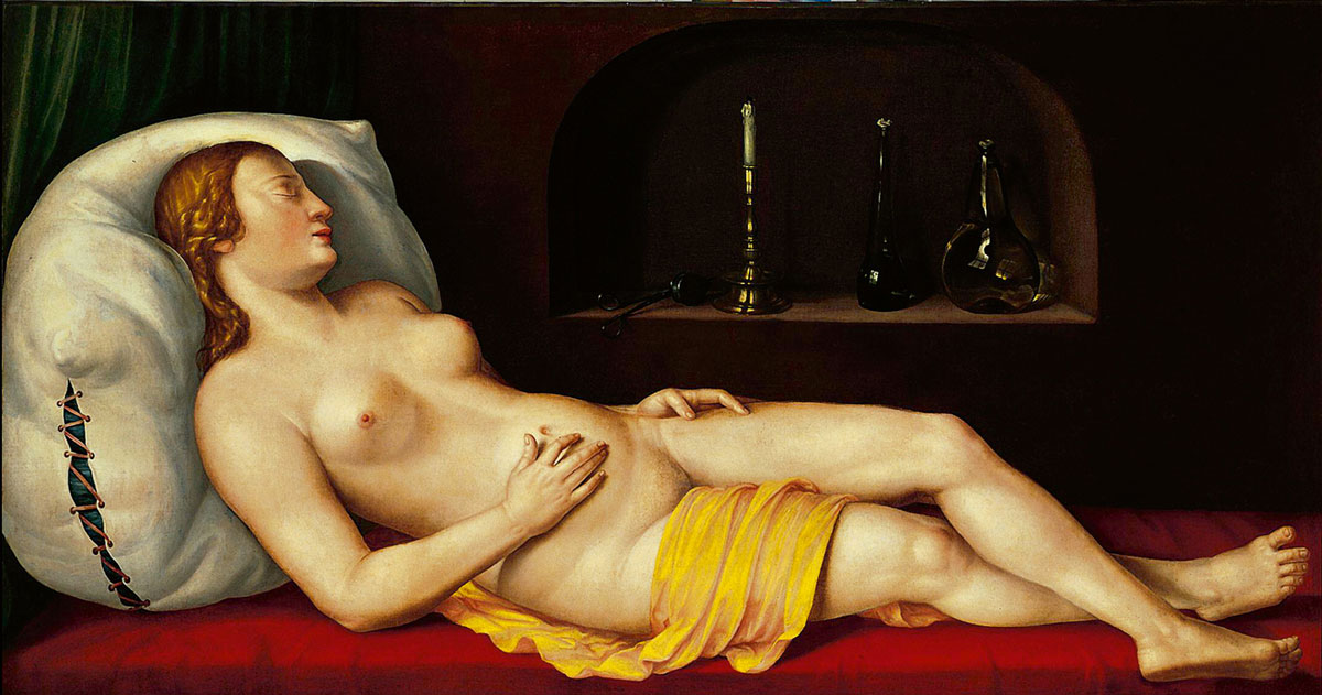 Artist Georg Pencz’s fifteen forty-four painting titled “A Sleeping Woman (Vanitas).”