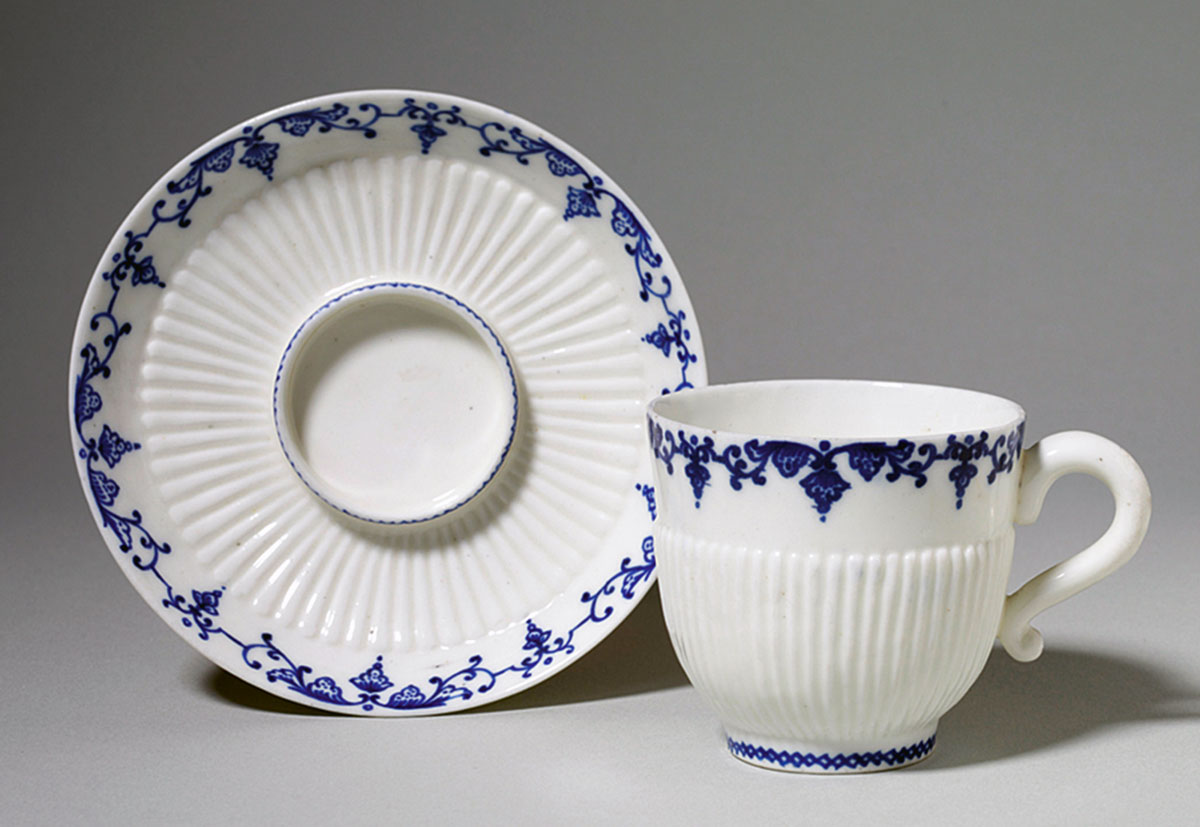 Trembleuse cup and saucer from the Saint-Cloud porcelain factory, ca. 1730–1750. Courtesy Victoria and Albert Museum, London.